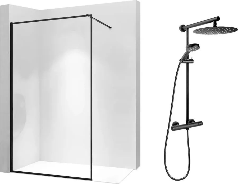 Pachet paravan dus Walk-In Rea Bler-1 negru 80x195 cm si coloana de dus FDesign Anima Quadro negru