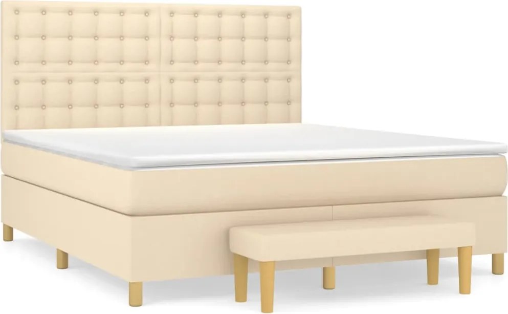vidaXL Pat box spring cu saltea, crem, 160x200 cm, material textil