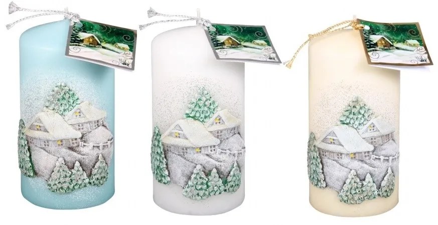 Lumânare de Crăciun Căsuțe, alb