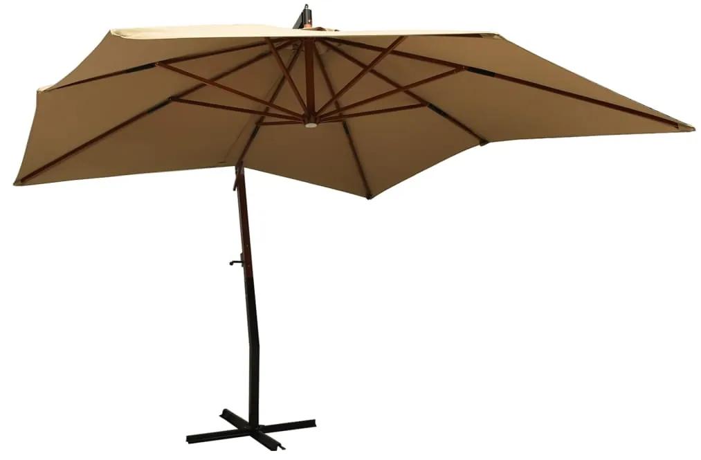 Umbrelă de soare suspendată stâlp din lemn 300 cm gri taupe