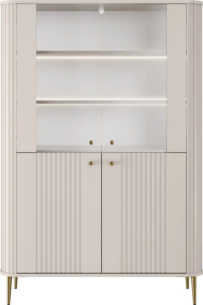 Vitrină Vesper 103 cm cu 4 uși - cașmir / picioare aurii