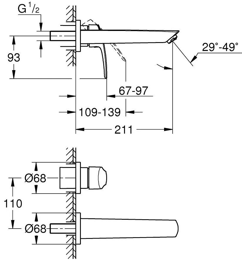 Baterie lavoar incastrata Grohe Eurosmart, marime M