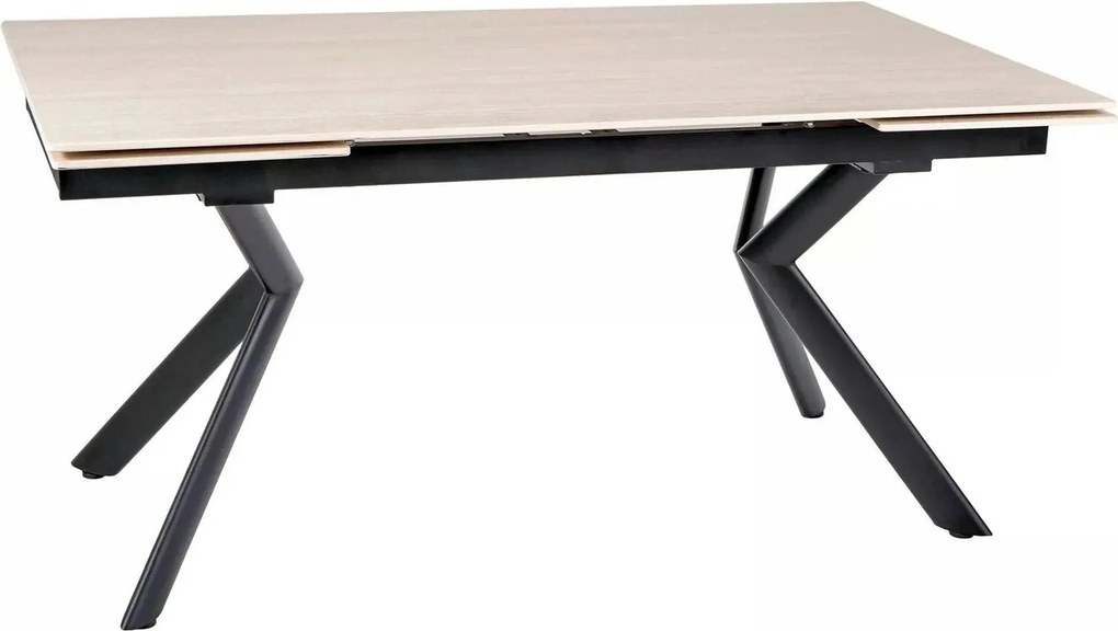 Masa extensibila NORTON, piatra travertin/negru, ceramica/metal, 160/2