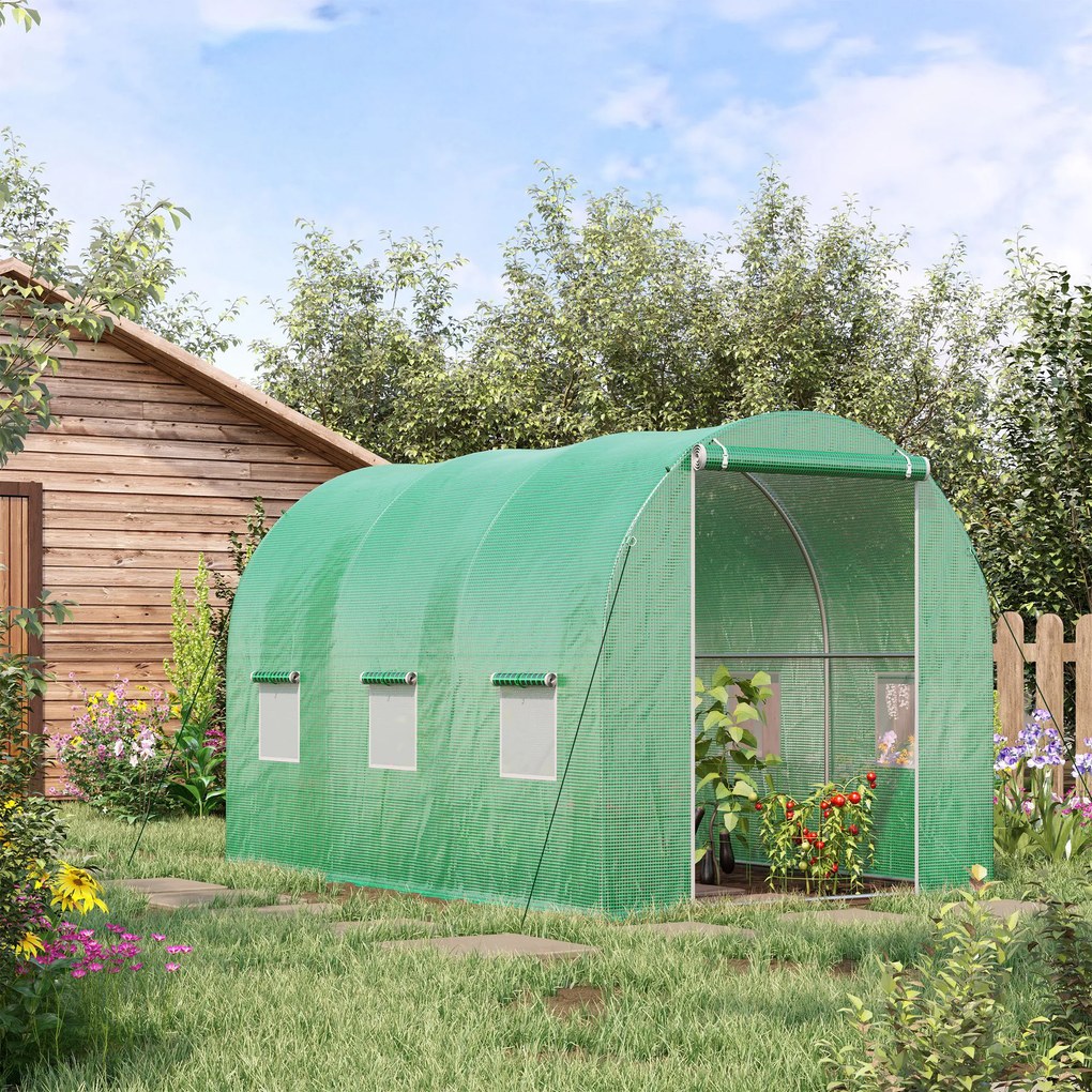 Outsunny Seră de Grădină Tunel Suprafață Sol 6 m² 3L x 2l x 2H m cadru Tubular renforțat Ușă cu fermoar 6 ferestre înrolează Verde | Aosom Romania