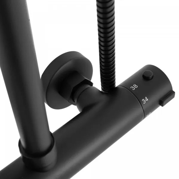 REA-P8804 - Set de duș BLISS cu baterie termostatică, negru mat