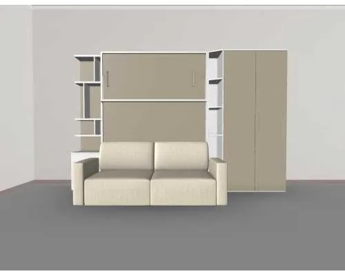 Set pat rabatabil dublu 160X200 cu somiera, canapea 2 locuri, biblioteca si dulap Acordeon(100) cm - ROYAL XL 160, ACORDEON WARDROBE,SMALL BOOKCASE&SOFA SET(160X200)