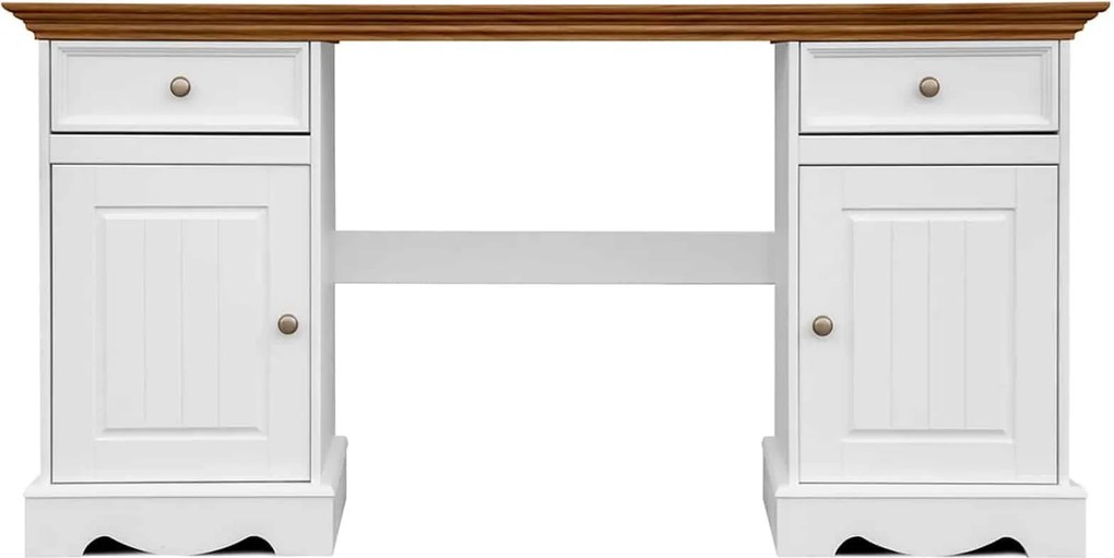 Birou lemn masiv alb-natur Linea, 155 × 54 × 77 cm