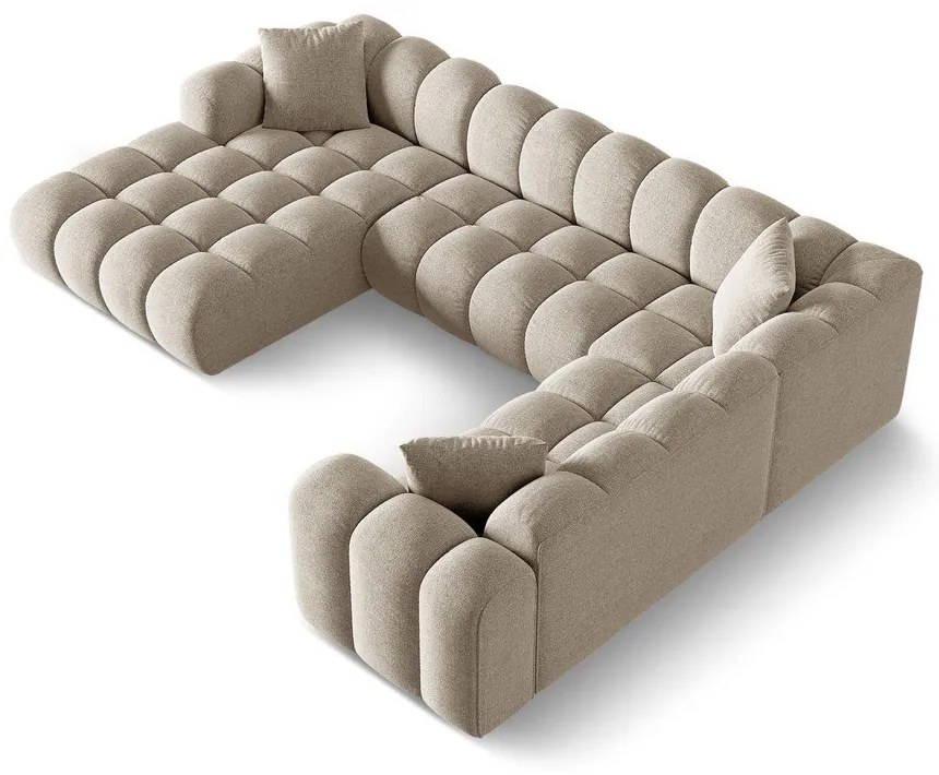 Colțar maro deschis cu tapițerie din chenille (cu colț pe partea dreaptă/în formă de "U") Treno – Cosmopolitan Design