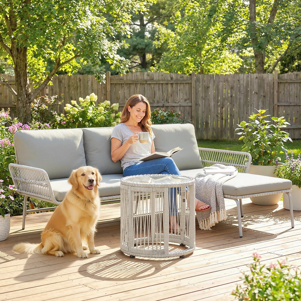 Outsunny Set mobilier de grădină din poliratan 3 piese, set lounge cu chaiselongue canapea pentru două persoane masă cu sticlă perne detașabile | Aosom Romania