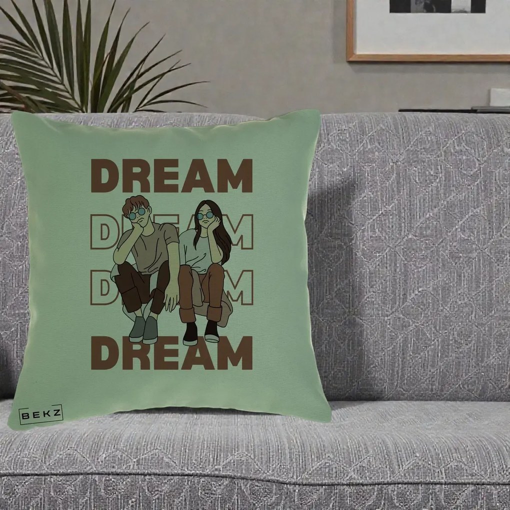 Perna Decorativa Dream Couple Aesthetic, 40x40 cm, Verde, Husa Detasabila, Perna Inclusa, BEKZ®