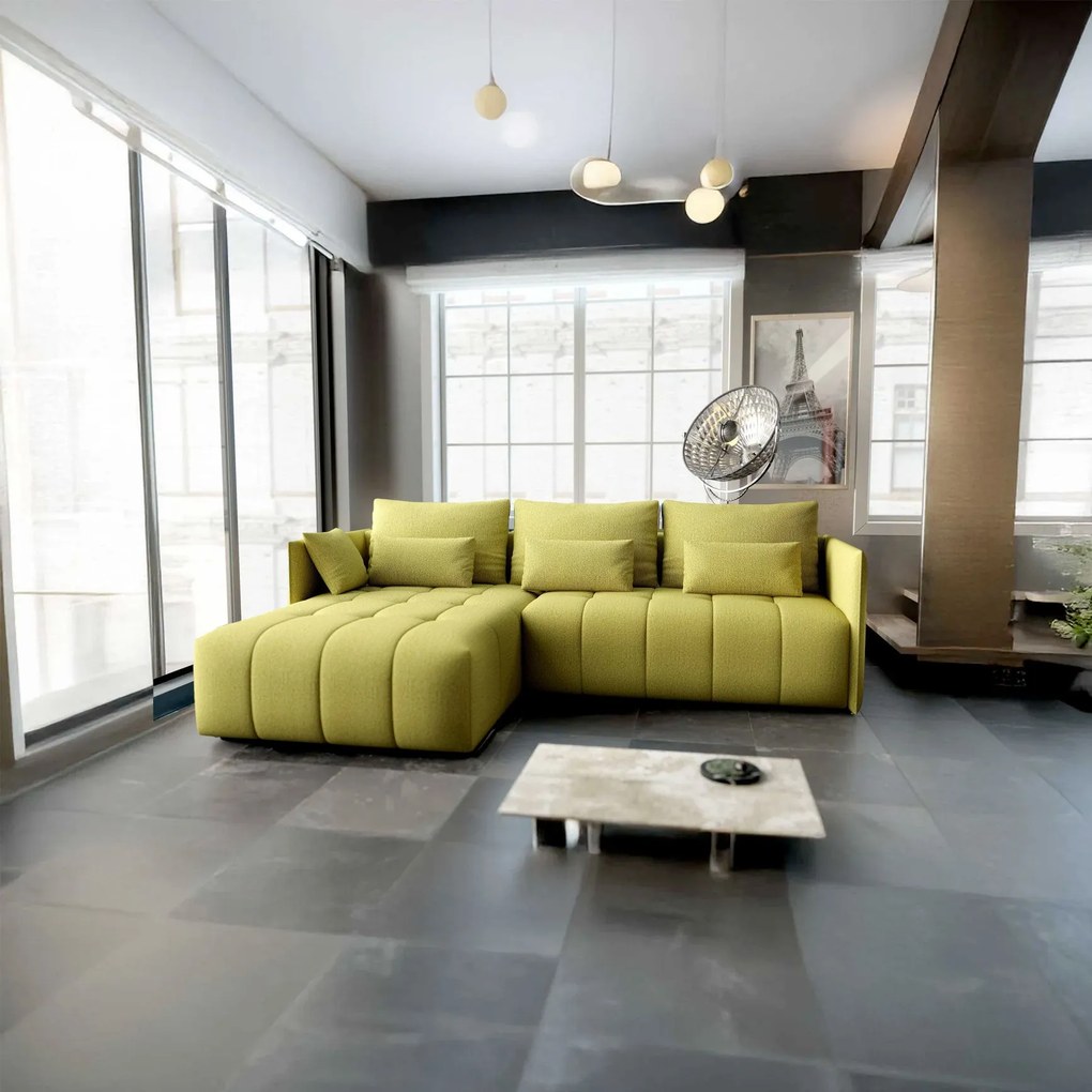 Colțar extensibil dumonde cu ladă de depozitare si sezut confortabil din spuma high-density, Malta Enjoy Green 235x185 cm