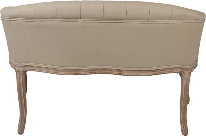 Canapea 2 locuri shabby chic din stofă natur, cu spătar capitonat și picioare sculptate, 70 x 104 x 55 cm, „Vézelay”