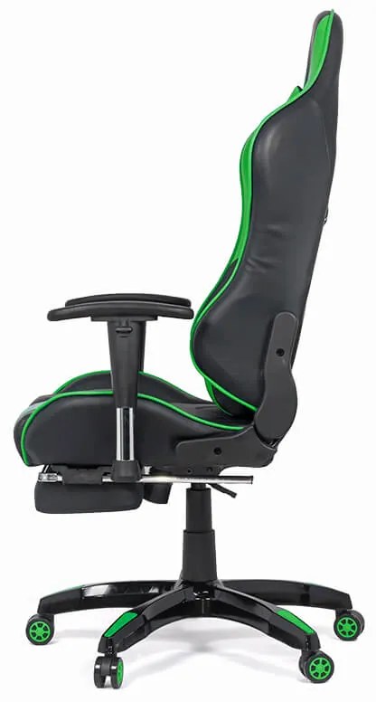 Scaun gaming verde din piele sintetică cu design racing OFF 306
