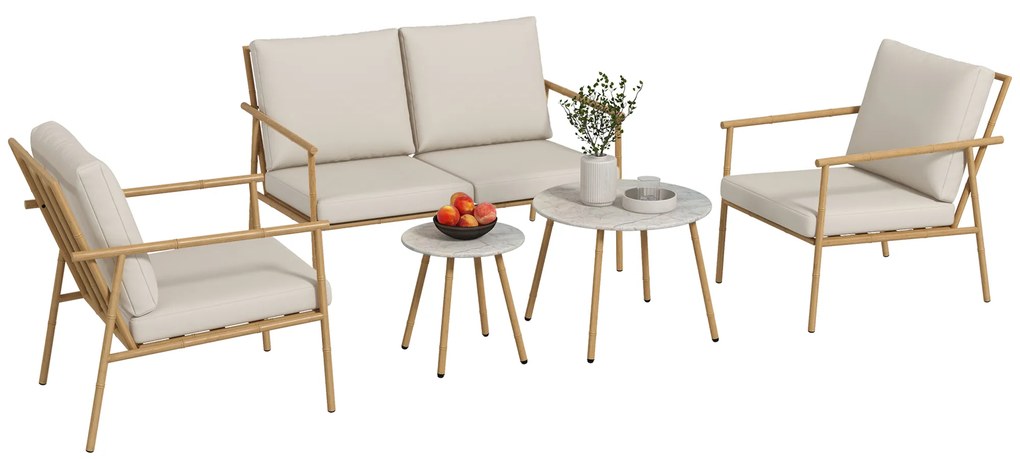 Outsunny Set de Canapea Sofa, 5 Piese cu Cadru din Otel | Aosom Romania
