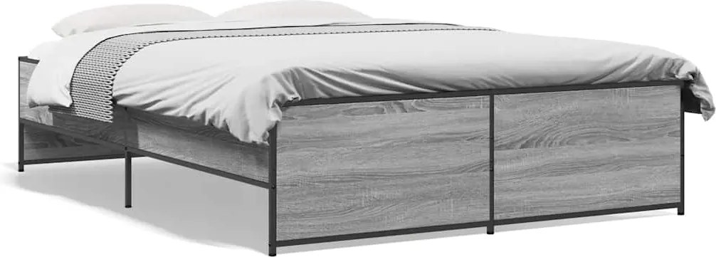 vidaXL Cadru de pat, gri sonoma, 140x190 cm, lemn prelucrat și metal