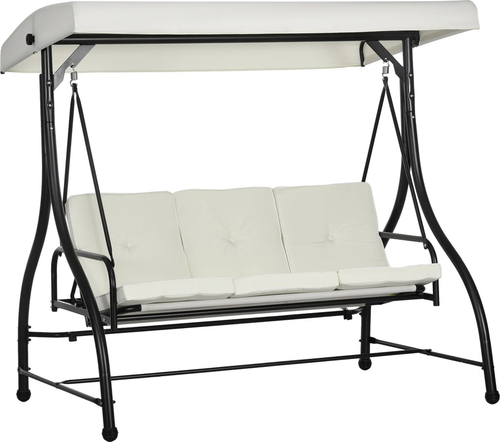 Outusunny Leagăn cu 3 Locuri de Grădină, Balansoar pentru Exterior cu Acoperiș Reglabil, din Oțel și Poliester, 195x117x175 cm, Crem | Aosom Romania