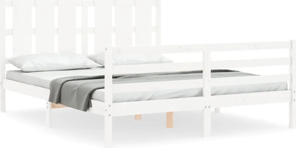 vidaXL Cadru de pat cu tăblie, alb, 160x200 cm, lemn masiv