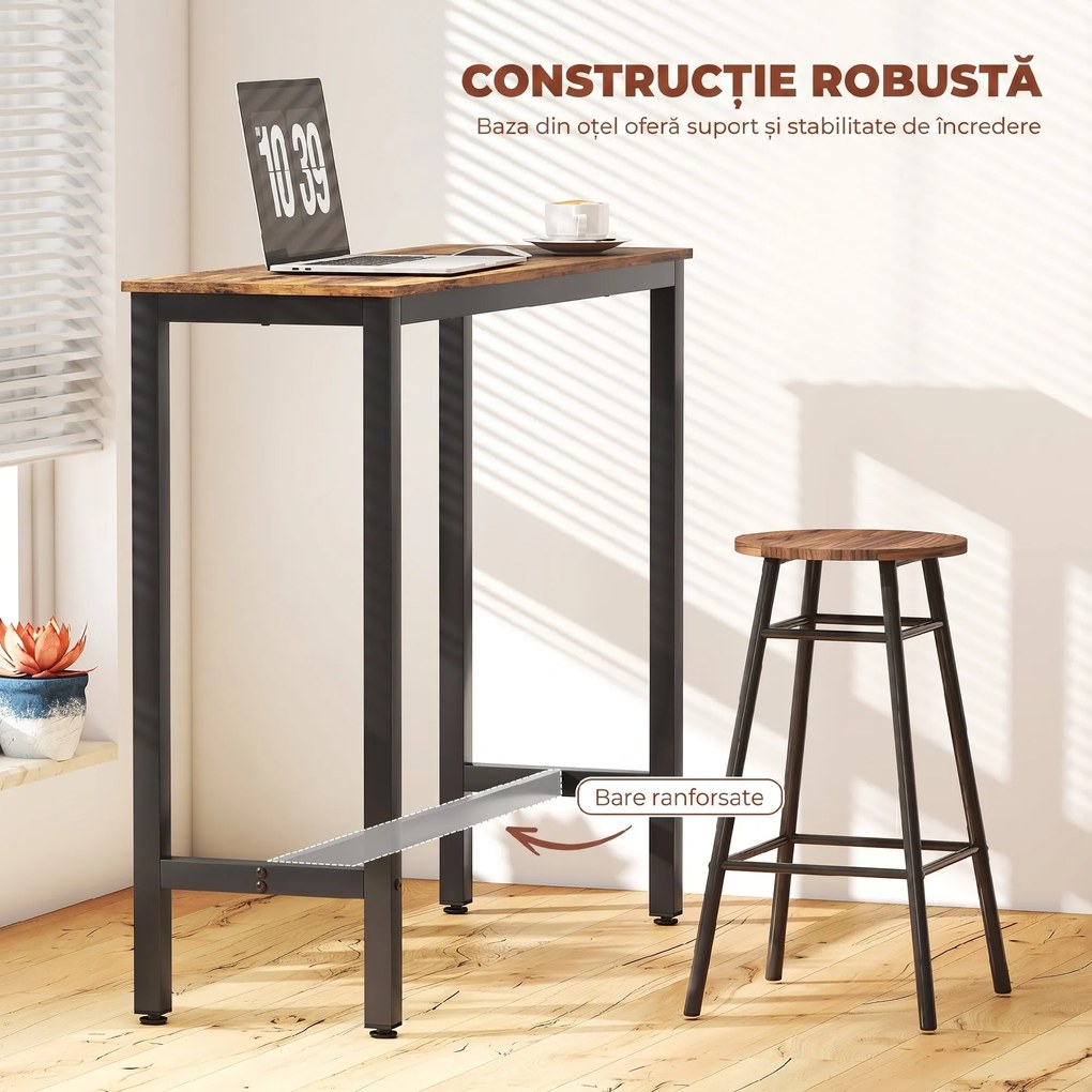 HOMCOM Masă Bar Rectangulară Înaltă, Masă de Bucătărie Înalta cu Structură din Oțel, Negru | Aosom Romania