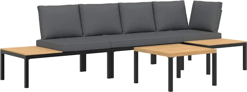 vidaXL Set mobilier de grădină cu perne, 4 piese, negru, aluminiu