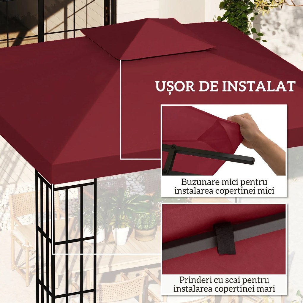 Outsunny Acoperiș pentru Foișor de Grădină Anti-UV din Poliester, 3x3m, Roșu | Aosom Romania