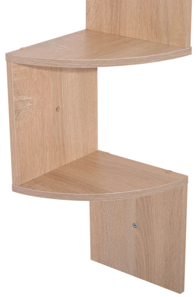 HOMCOM Raft de colț de perete pentru depozitare formă zigzag 20L x 20l x 126H cm 5 niveluri stejar deschis | Aosom Romania