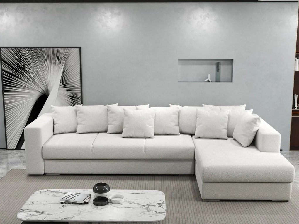 Colțar extensibil dumonde cu ladă de depozitare si sezut confortabil din spuma high-density, Gloria Euphoria Ivory II 320x183 cm