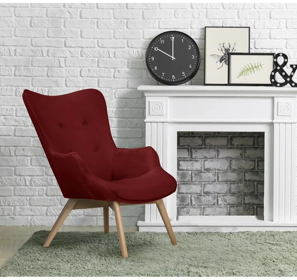 Fotoliu roșu cu tapițerie din catifea Niko – Ropez