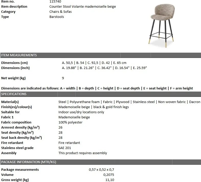 Scaun de bar design elegant LUX Counter Stool Volante, bej mademoiselle 115740 HZ