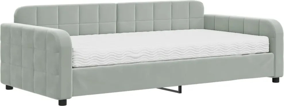 vidaXL Pat de zi cu saltea, gri deschis, 100x200 cm, catifea