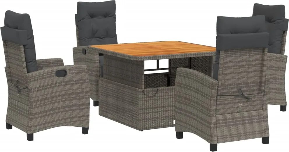 vidaXL Set mobilier de grădină cu perne, 5 piese, gri, poliratan