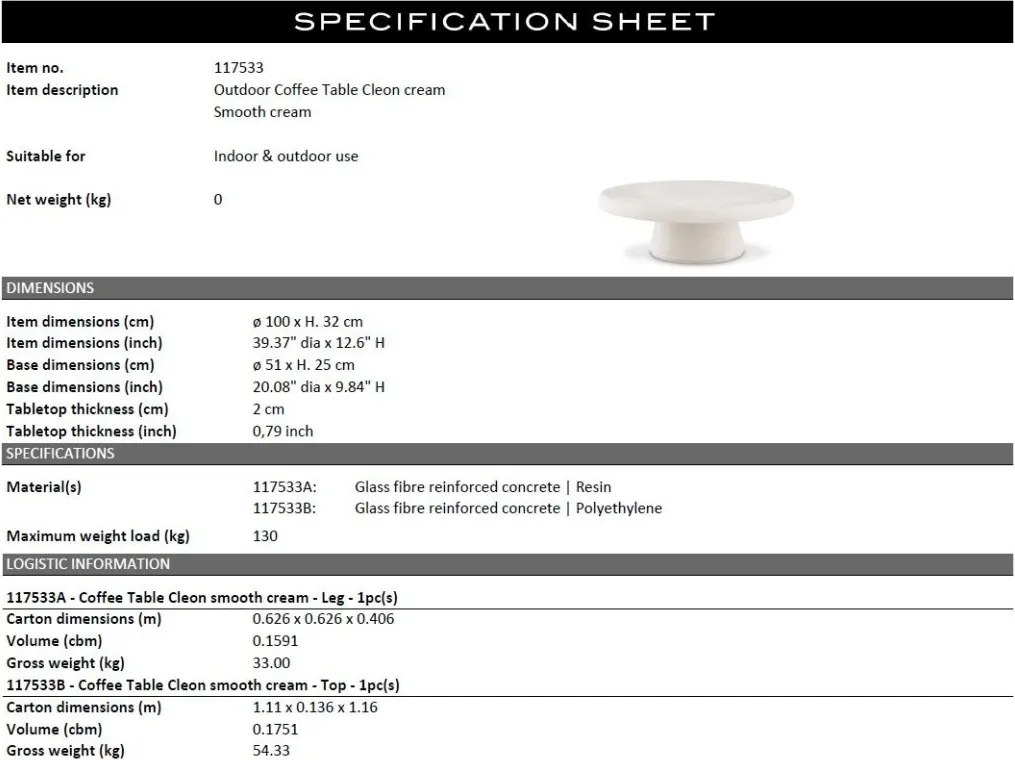 Masuta de cafea design LUX pentru interior si exterior Cleon crem