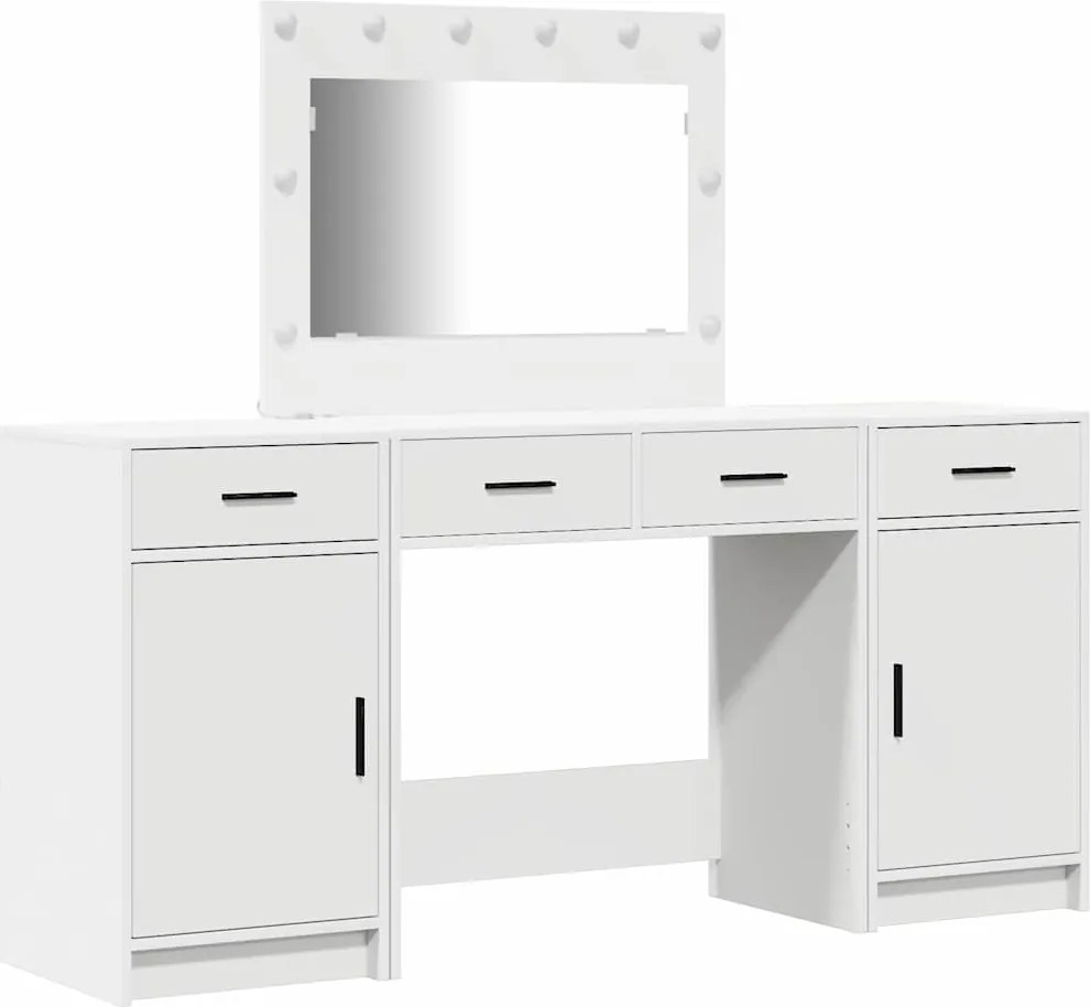 vidaXL Masă de Machiaj cu lumini de oglindă 3 pcs Alb Lemn compozit