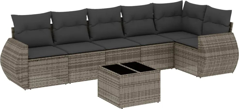 vidaXL Set canapele de grădină, 7 piese, cu perne, gri, poliratan
