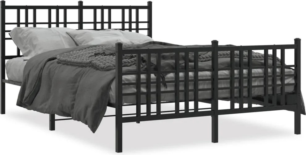 vidaXL Cadru pat metalic cu tăblie de cap/picioare, negru, 137x190 cm
