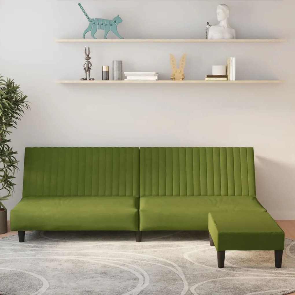 3081857 vidaXL Canapea extensibilă cu taburet, 2 locuri, verde deschis catifea