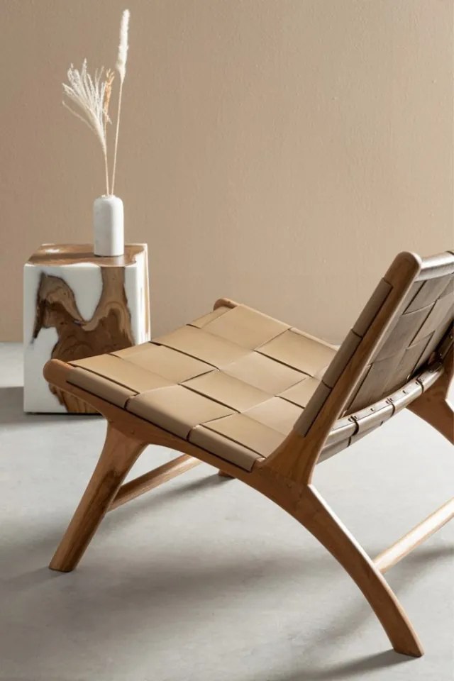 Masuta de cafea maro/alba din Lemn de Teak, 30x30x40 cm, Melty Bizzotto