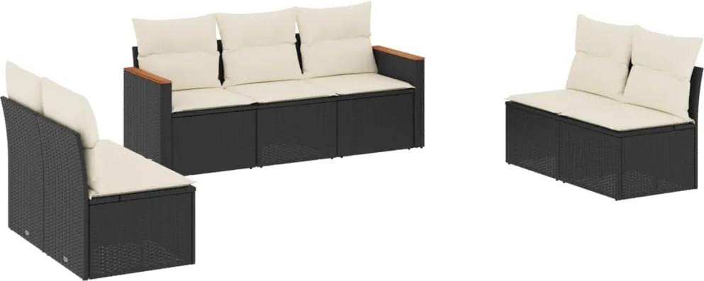 vidaXL Set canapele de grădină cu perne, 7 piese, negru, poliratan