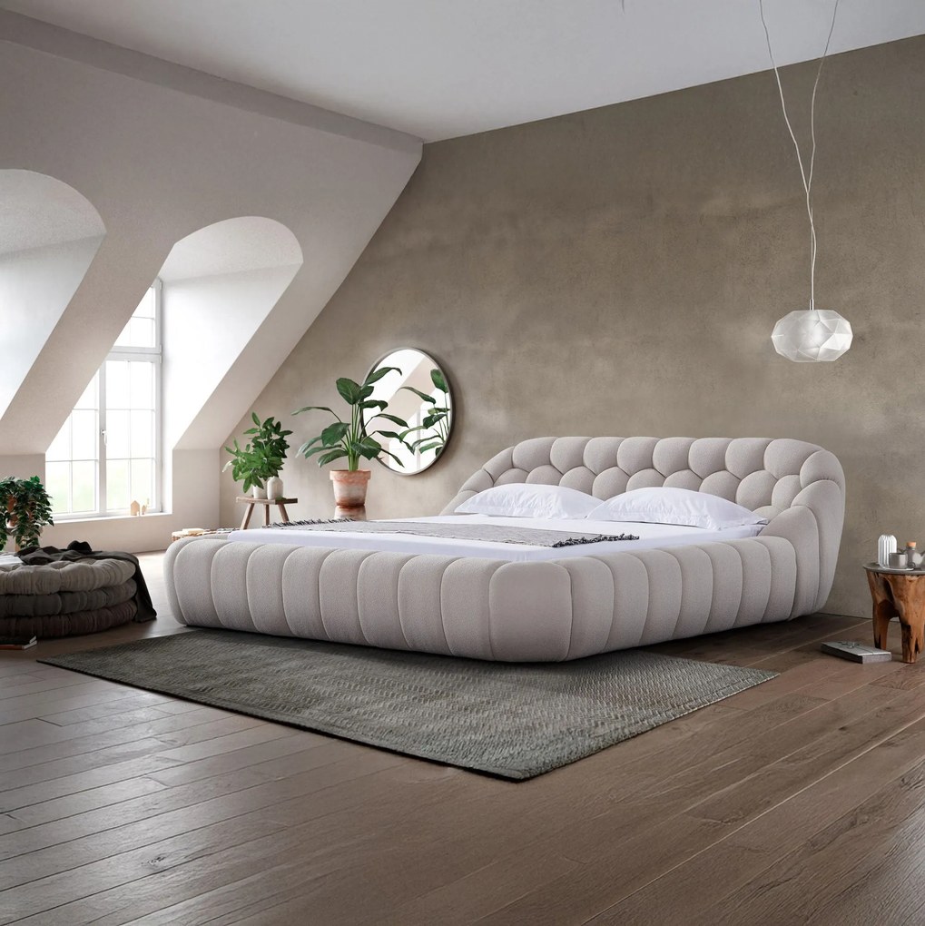 Pat dormitor dumonde, tapitat bej, Bubble 180x200 cm