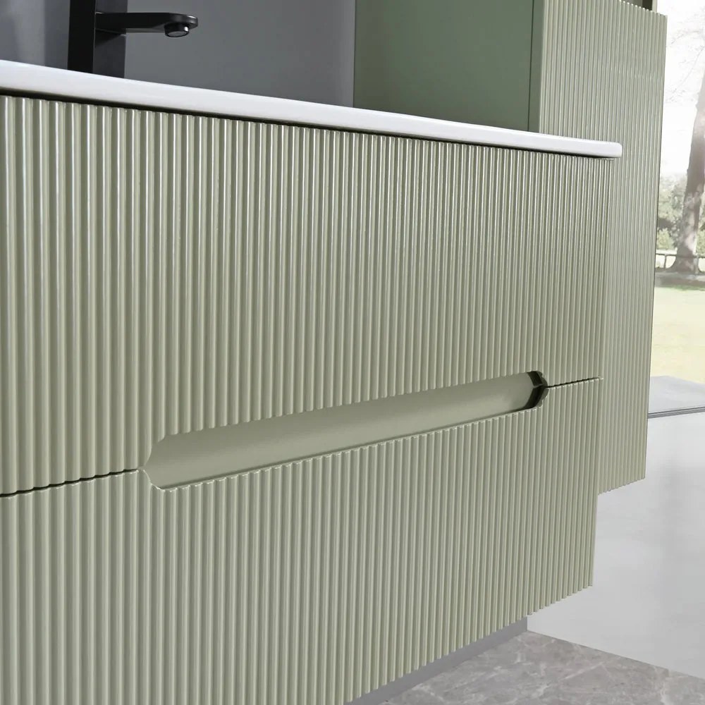 Trent 80 dulap de baie inferior cu chiuvetă ceramică 2 sertare, verde