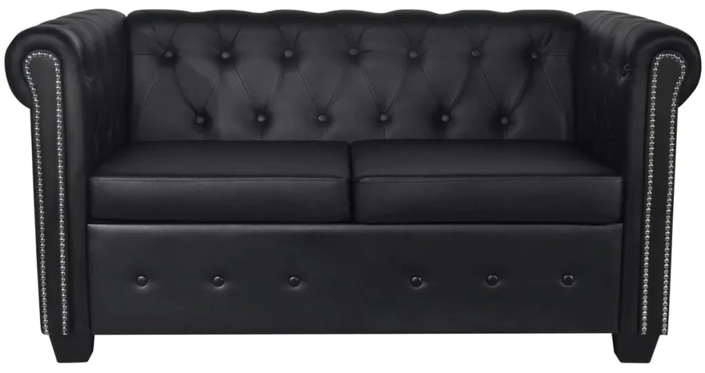 242369 vidaXL Canapea Chesterfield cu 2 locuri, piele artificială, negru