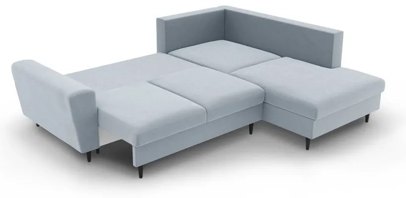 Colțar albastru deschis extensibil, cu spațiu de depozitare cu tapițerie din catifea (cu colț pe partea dreaptă-în formă de ”L”) Kyoto – Cosmopolitan Design