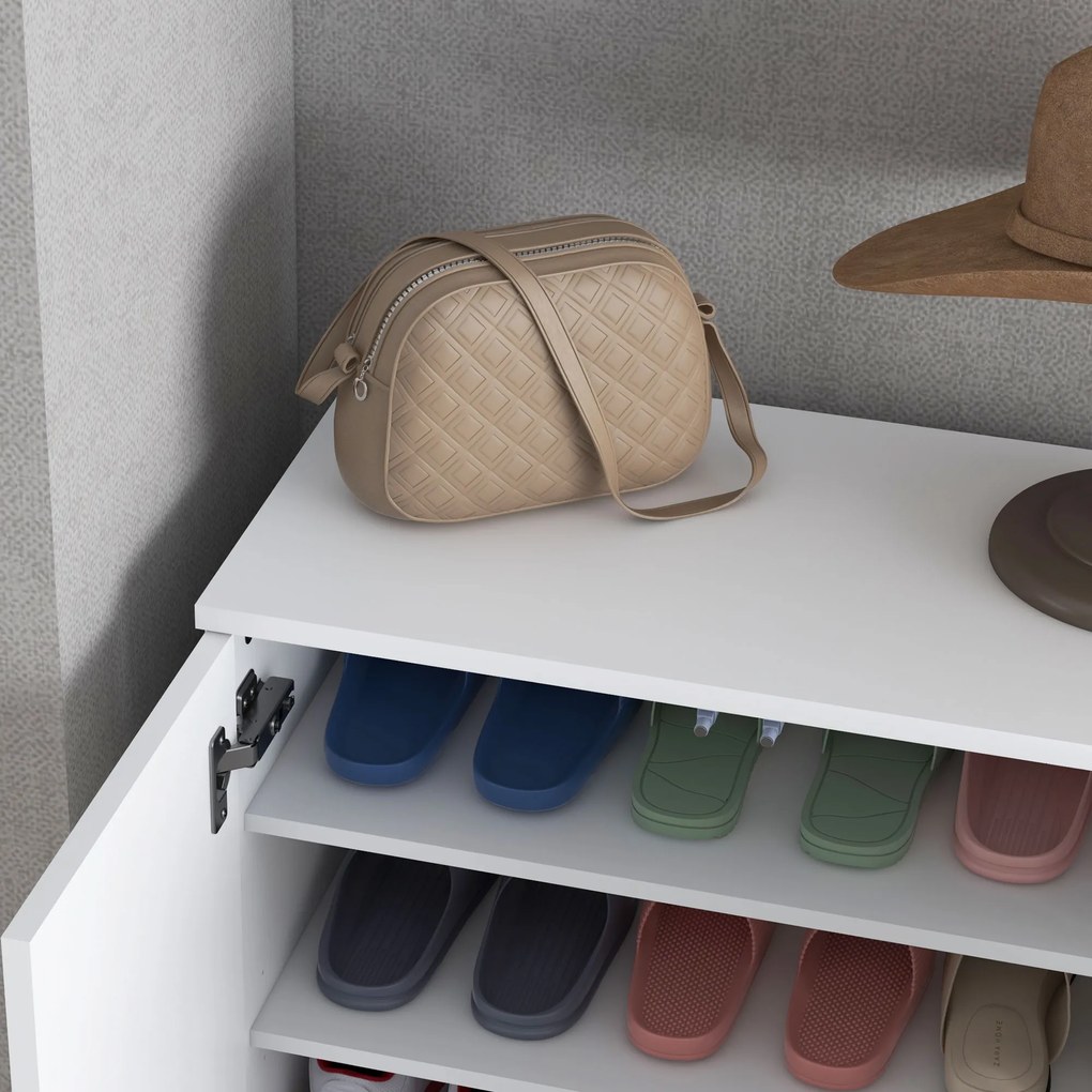 HOMCOM Dulap pentru pantofi cu oglindă pentru 18 perechi, 5 rafturi reglabile, pentru hol 60x32x95 cm Alb | Aosom Romania