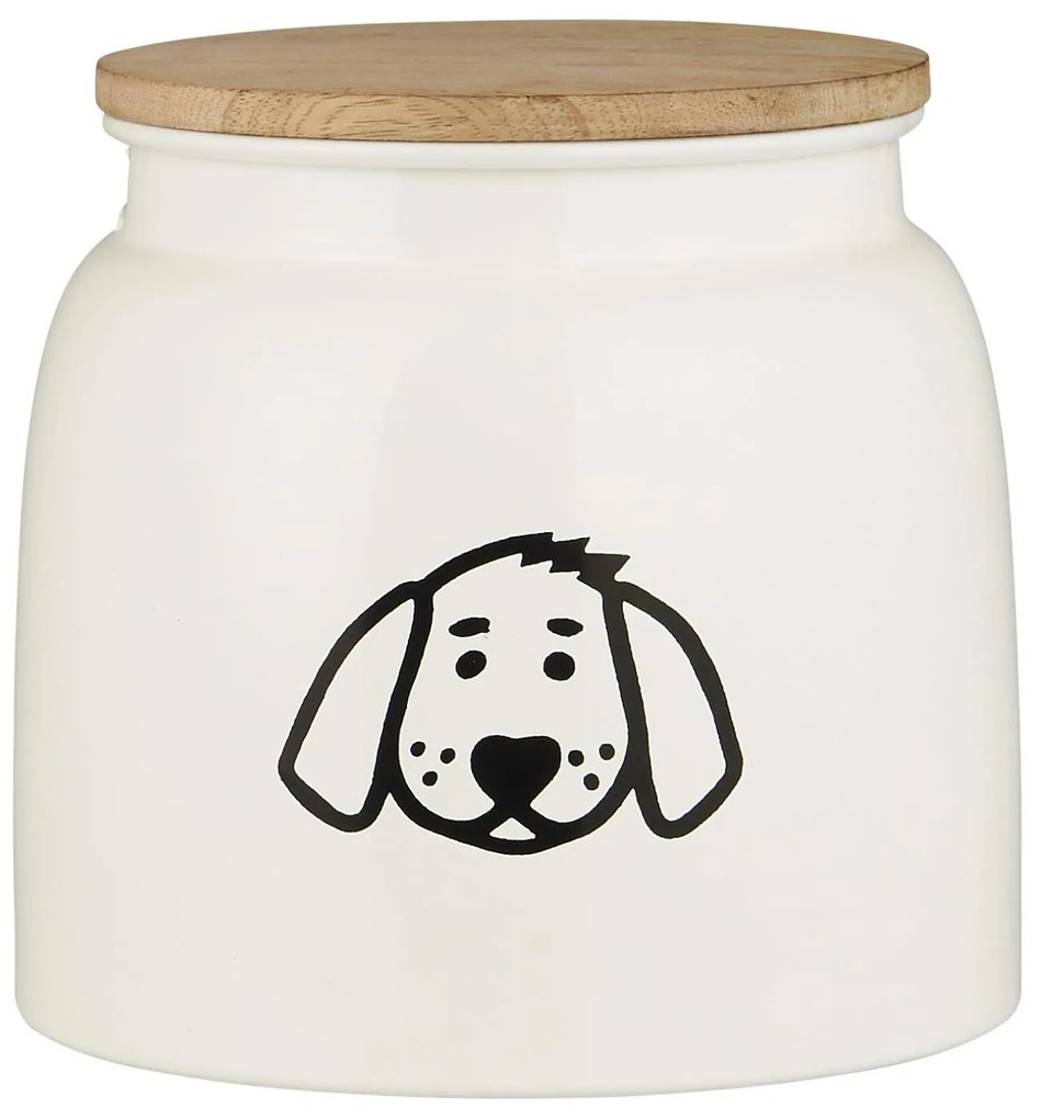 IB Laursen Cutie metalica alba pentru hrana caini cu capac de lemn DOG FOOD