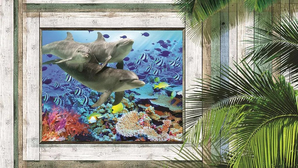 Fototapet - Delfinii și peștii sub mare (152,5x104 cm)