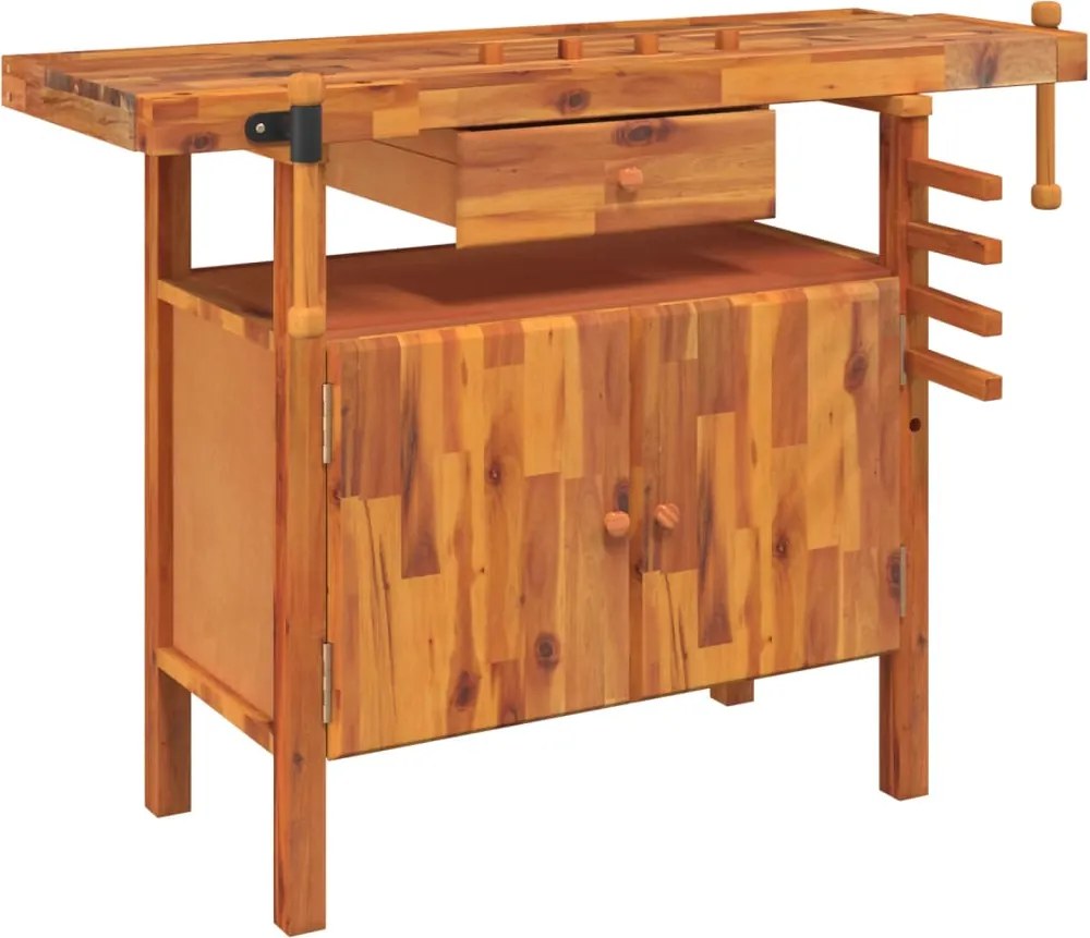 vidaXL Bancă de lucru cu sertar și menghine 124x52x83 cm, lemn masiv de acacia