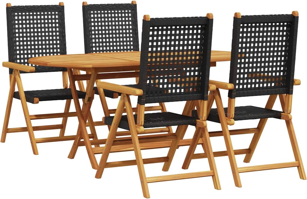 vidaXL Set de masă pentru grădină 5 pcs Negru Lemn Solid de Acacia