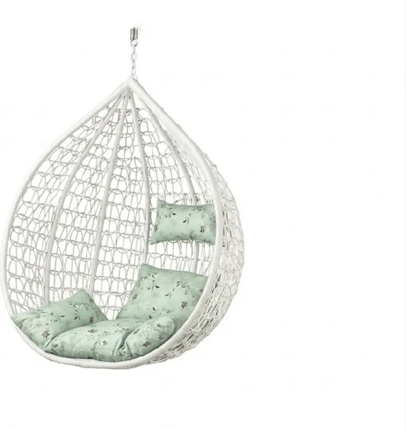Scaun suspendat alb KOKON fara suport, perna verde deschis cu model