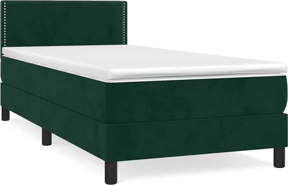 vidaXL Pat box spring cu saltea, verde închis, 80x200 cm, catifea