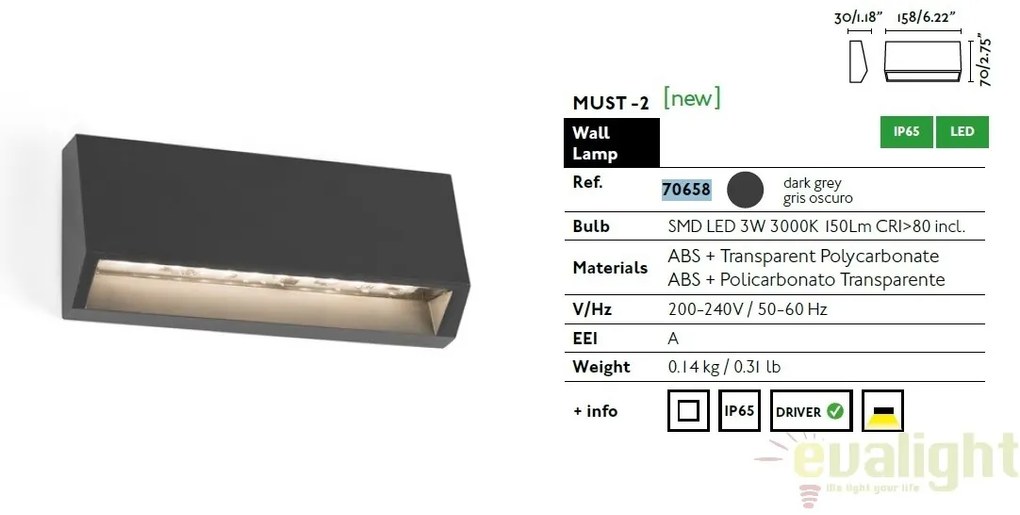 APLICA DE PERETE LED EXTERIOR MODERNA MUST-2 70658