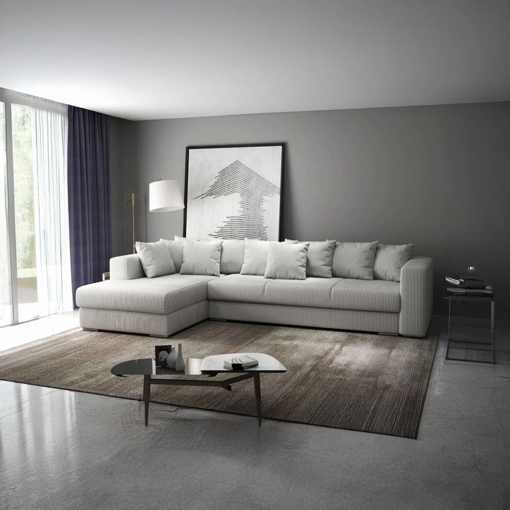 Colțar extensibil dumonde cu ladă de depozitare si sezut confortabil din spuma high-density, Gloria Zoom Cream 320x183 cm